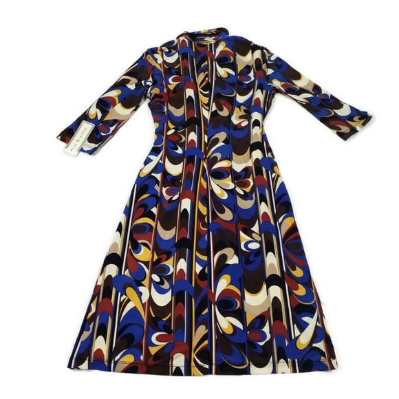 La Belle Multicolor Psychedelic Mod Print Half Sleeve Knit Wrap Dress Womens M - Picture 2 of 11